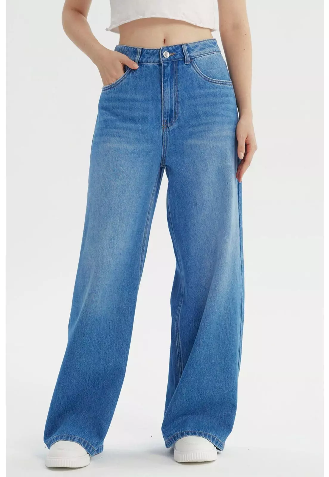 Jeans Mujer Wide Leg Azul-0