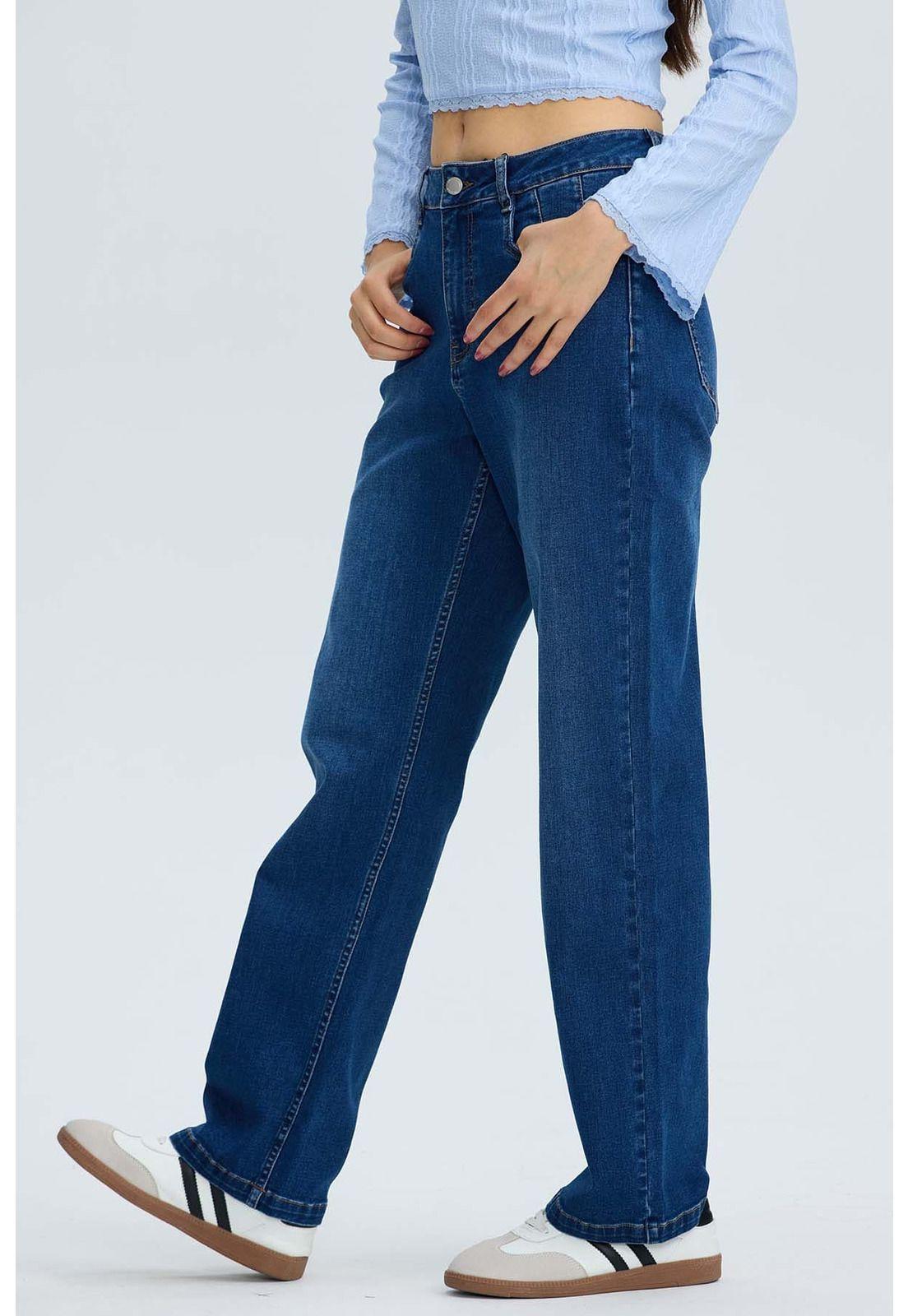 Jeans Mujer Cargo Calce Recto Azul-1