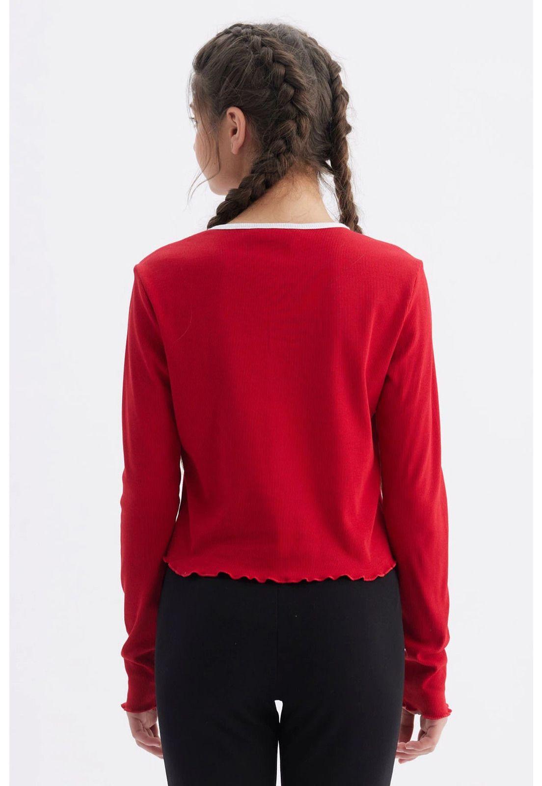 Polera Niña Rib Cuello Rojo-2