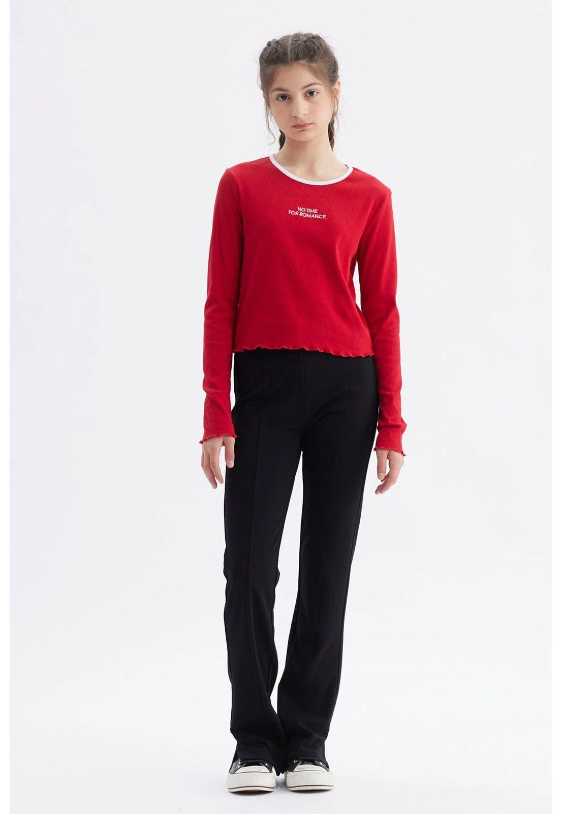 Polera Niña Rib Cuello Rojo-3