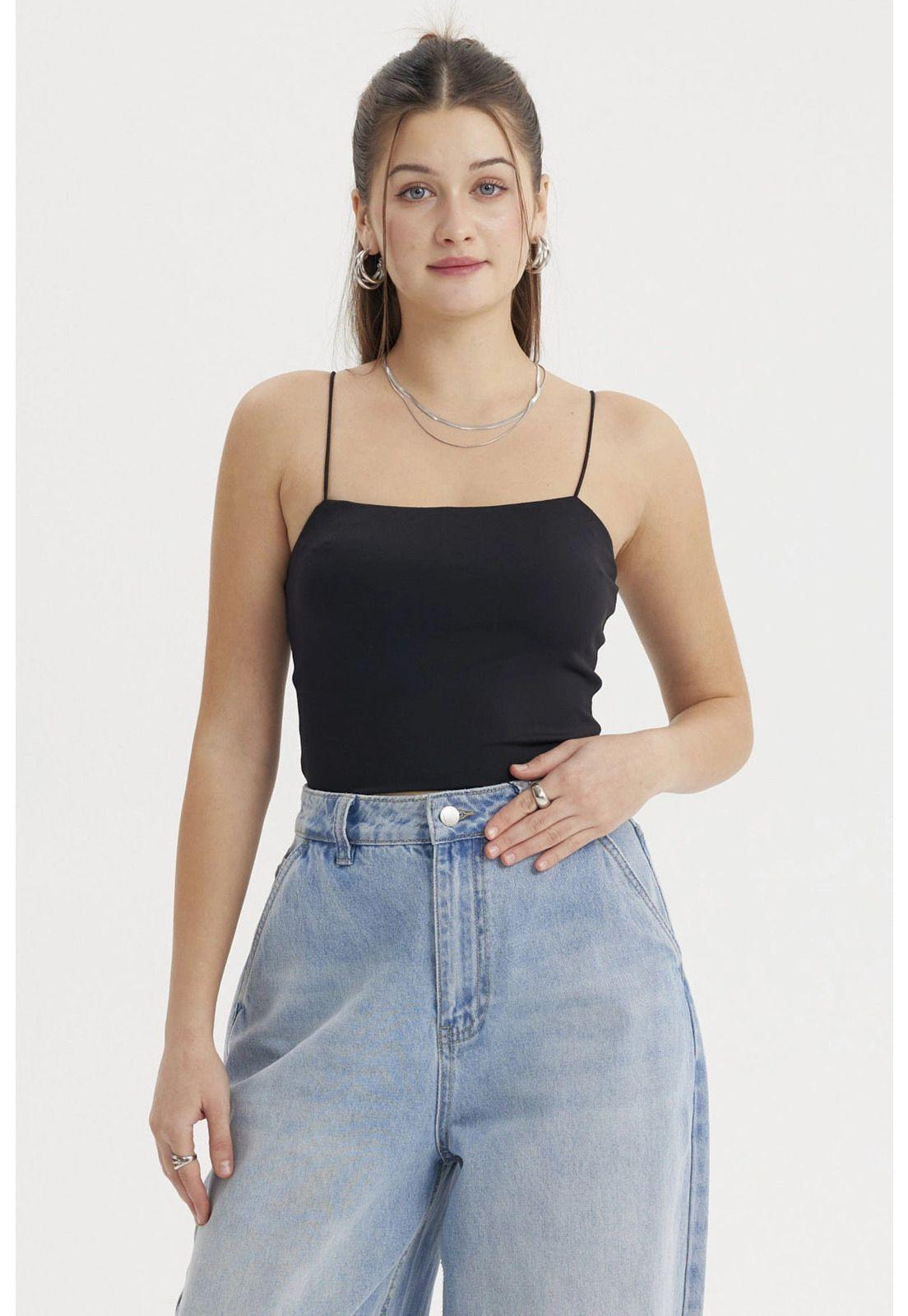 Peto Mujer Liso Print Crop Negro-0