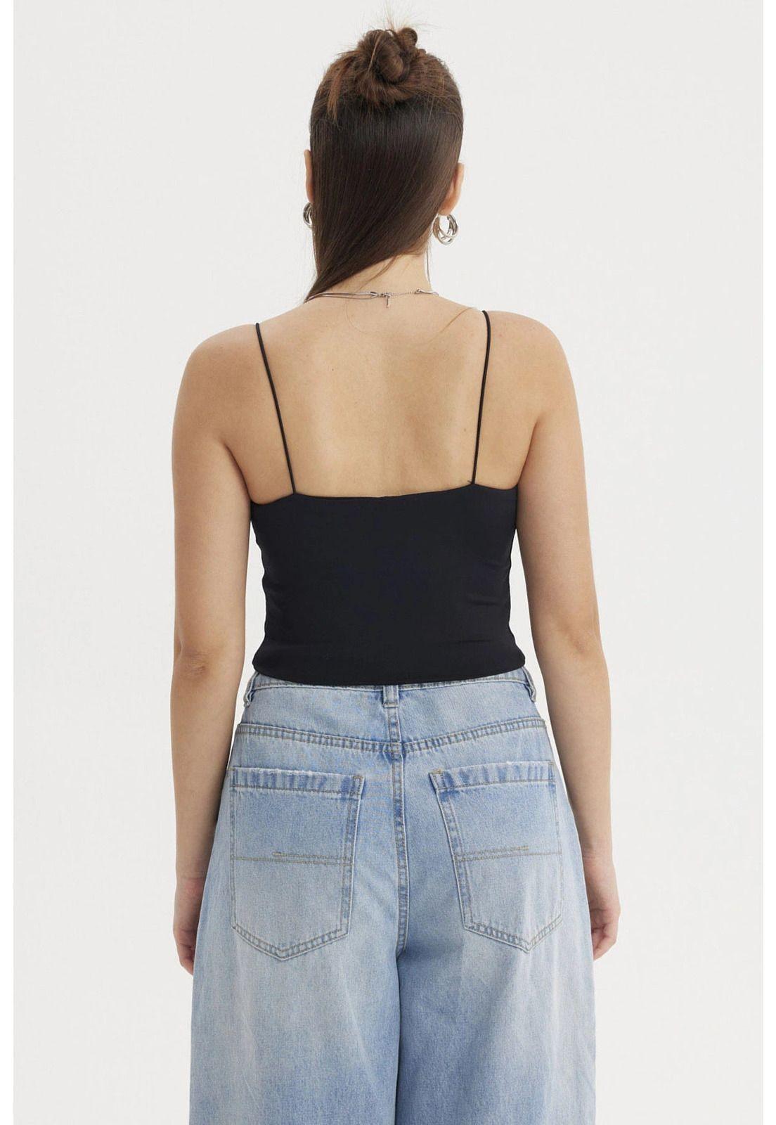 Peto Mujer Liso Print Crop Negro-2