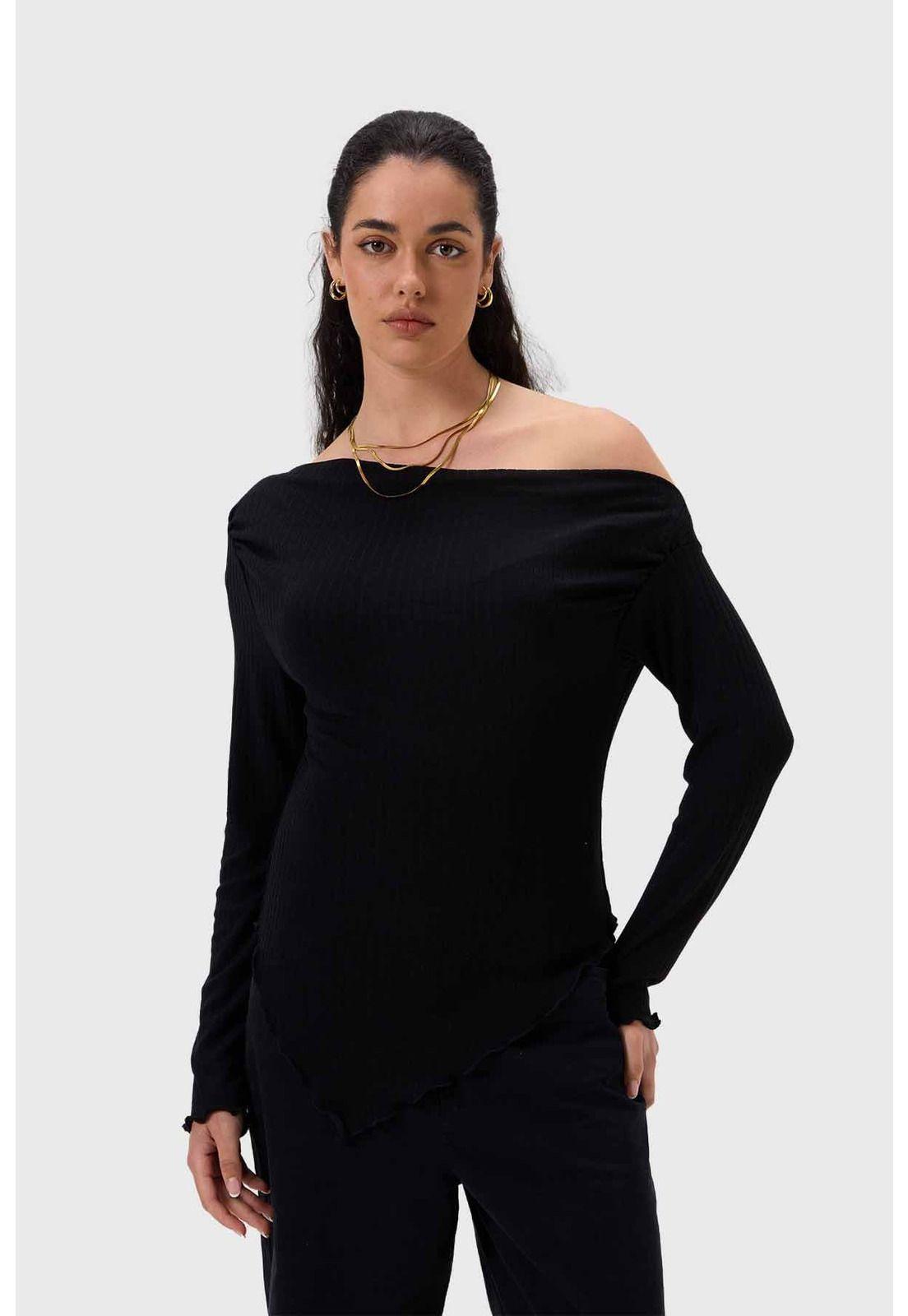 Polera Mujer C/Asimétrico Basta Negro-0