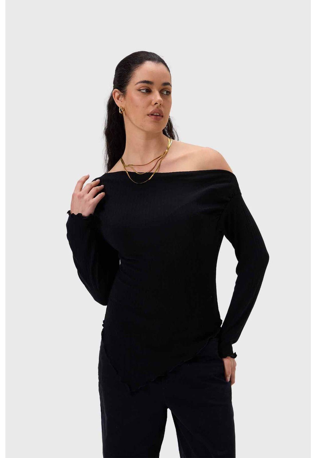 Polera Mujer C/Asimétrico Basta Negro-1