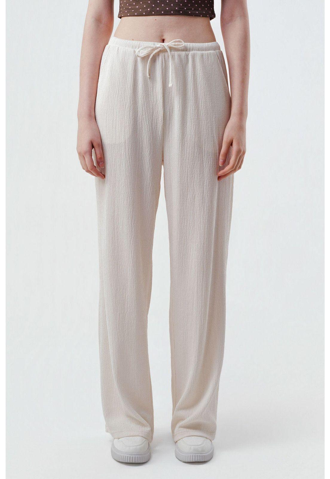 Pantalón Mujer Wide Leg Crema-0
