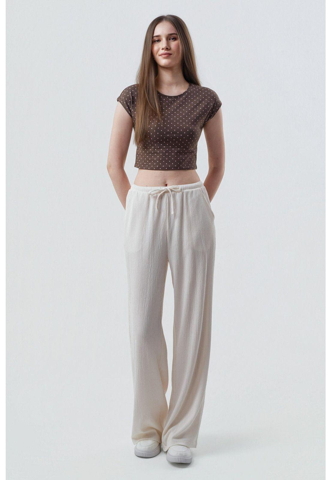 Pantalón Mujer Wide Leg Crema-3