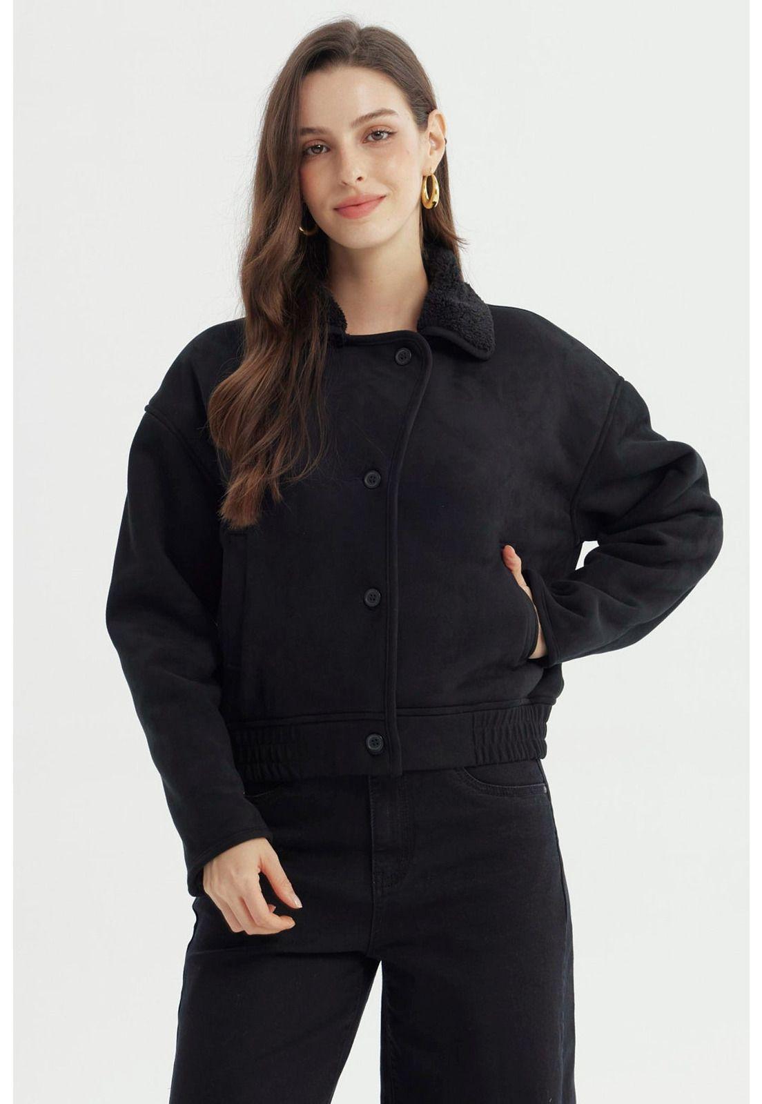 Chaqueta Mujer Estilo Polar Negro-0
