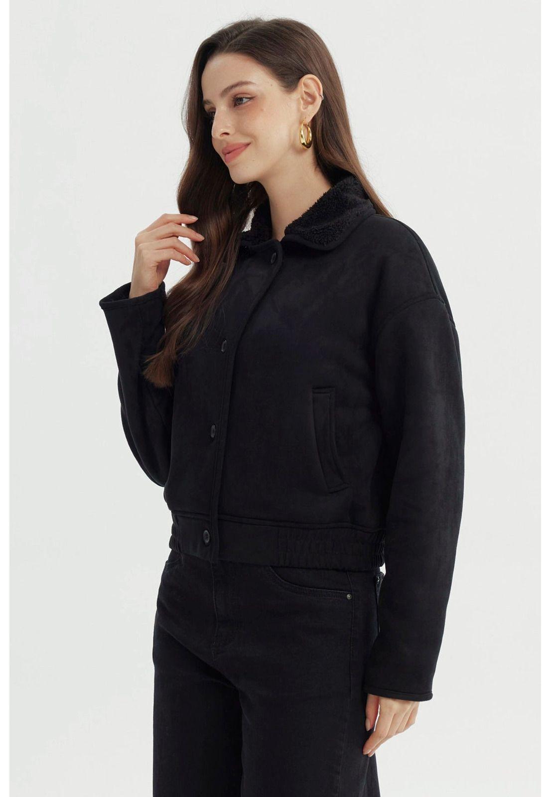 Chaqueta Mujer Estilo Polar Negro-1