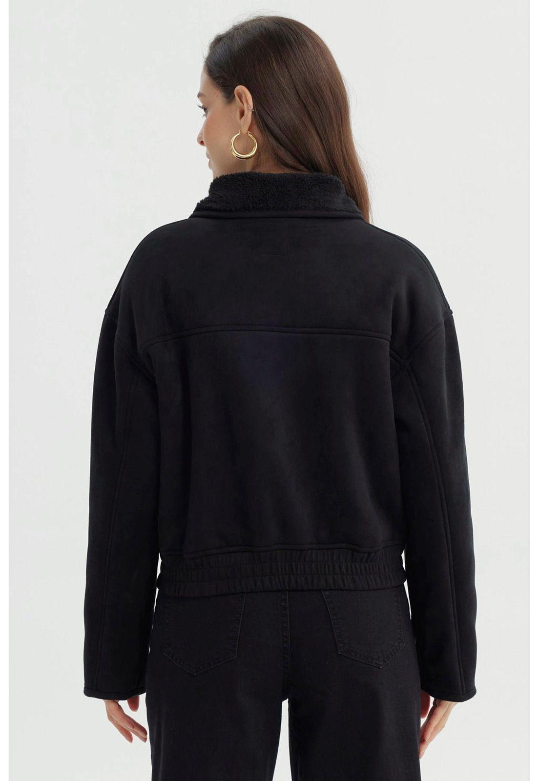 Chaqueta Mujer Estilo Polar Negro-2