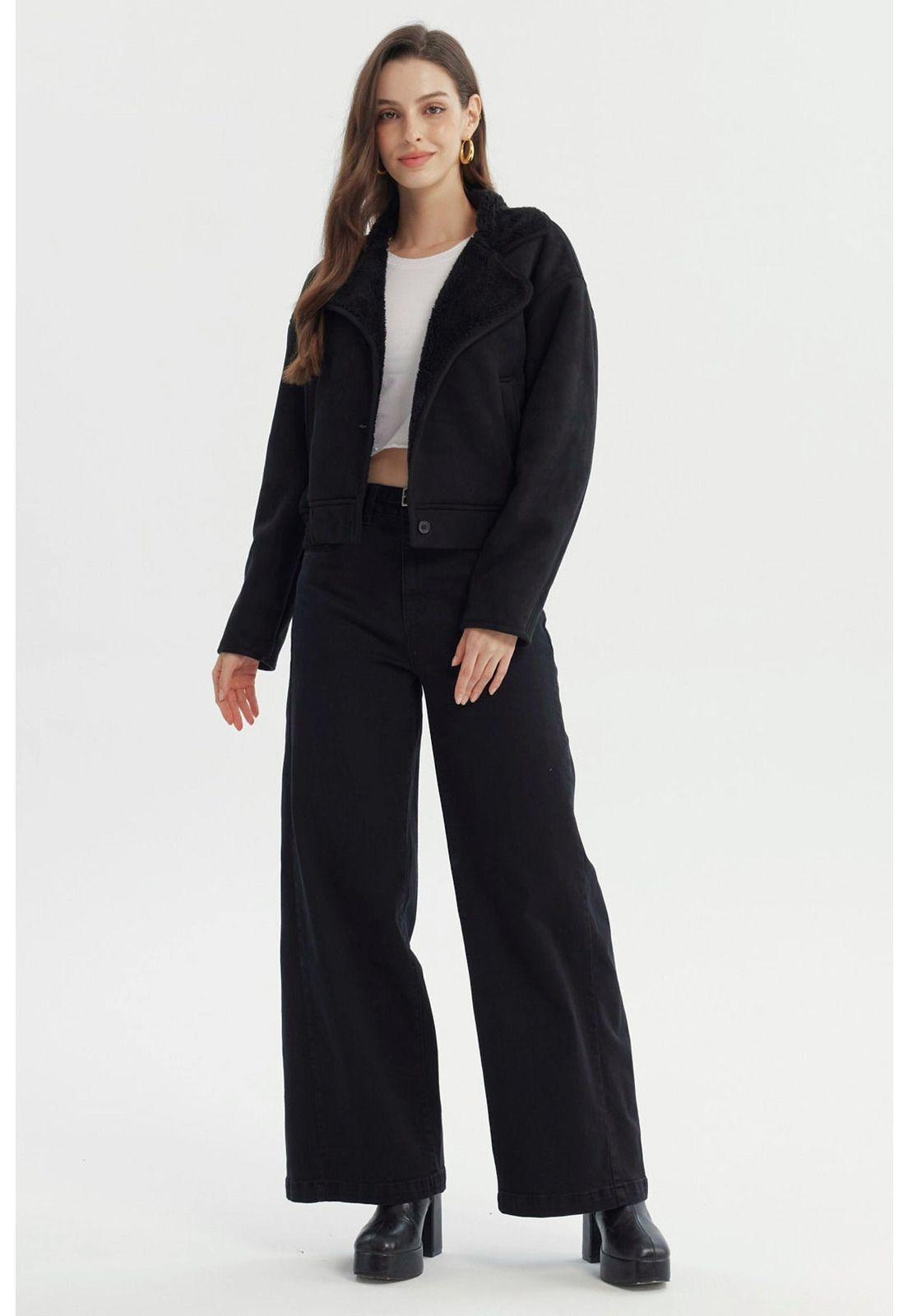 Chaqueta Mujer Estilo Polar Negro-3