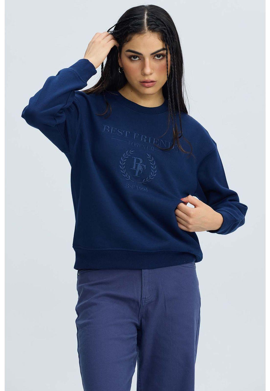 Polerón Mujer Oversize Bordado Azul-0