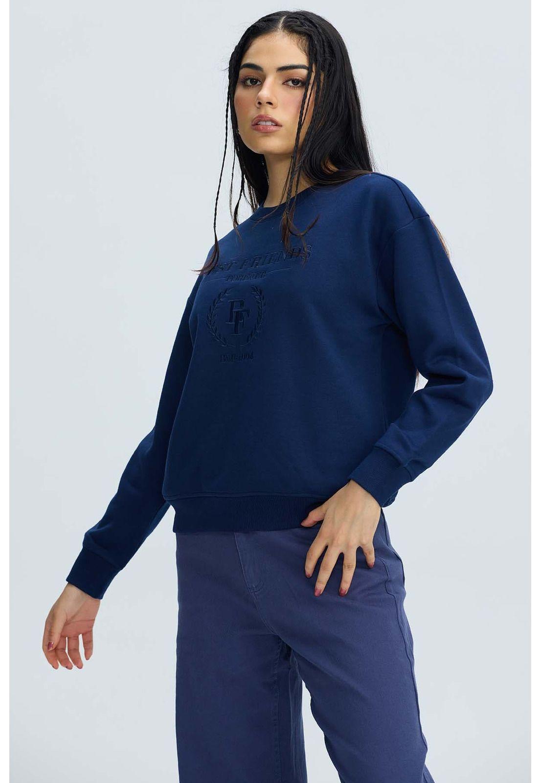 Polerón Mujer Oversize Bordado Azul-1