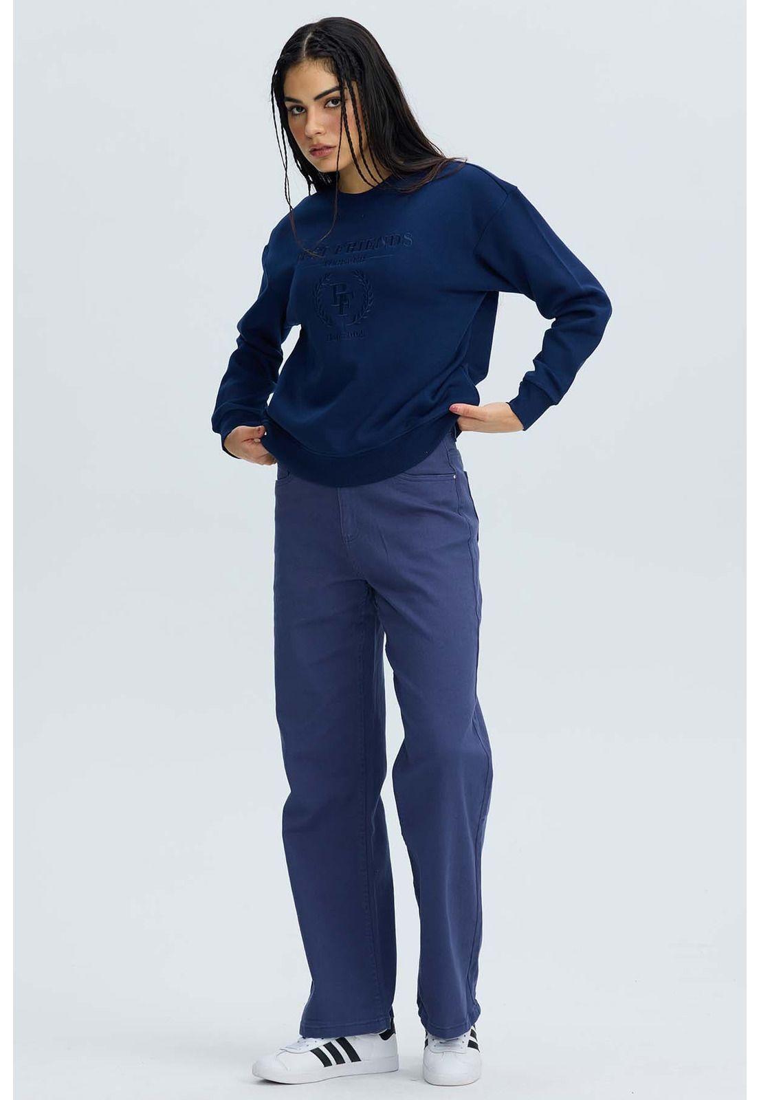 Polerón Mujer Oversize Bordado Azul-3