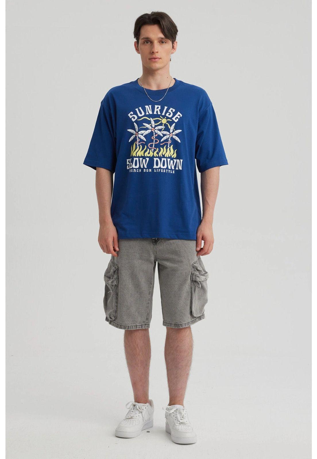 Polera Hombre Print Central Azul - lll-1