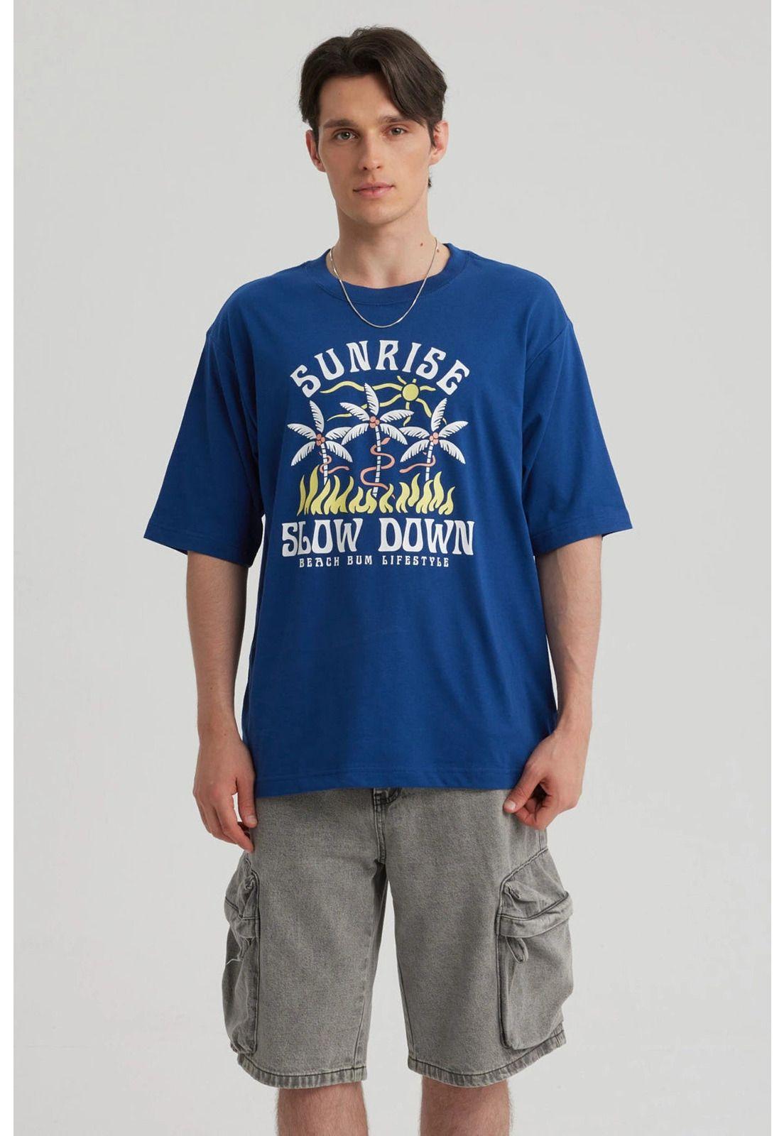 Polera Hombre Print Central Azul - lll-4