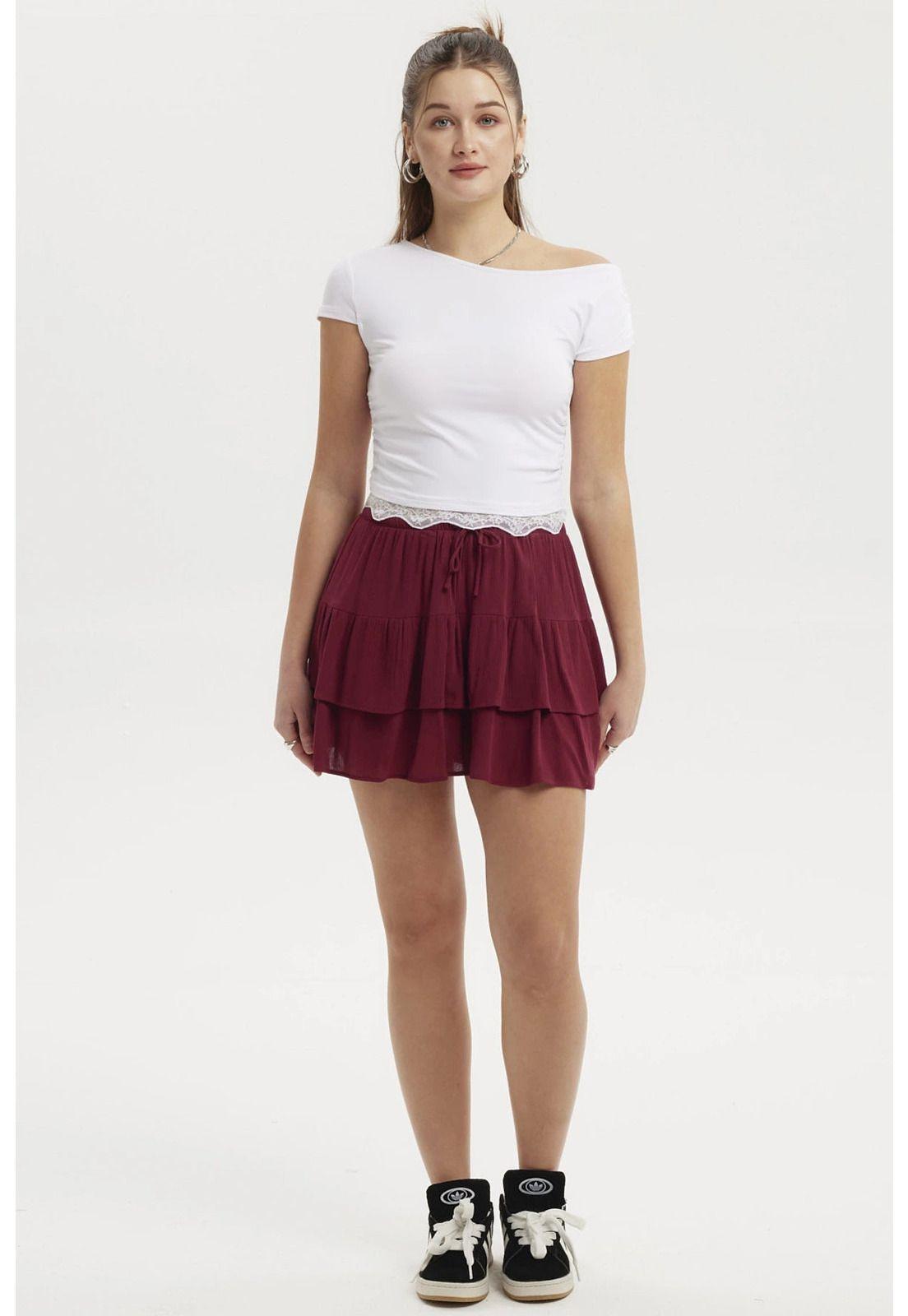 Falda Mujer Short Capas Rojo-3