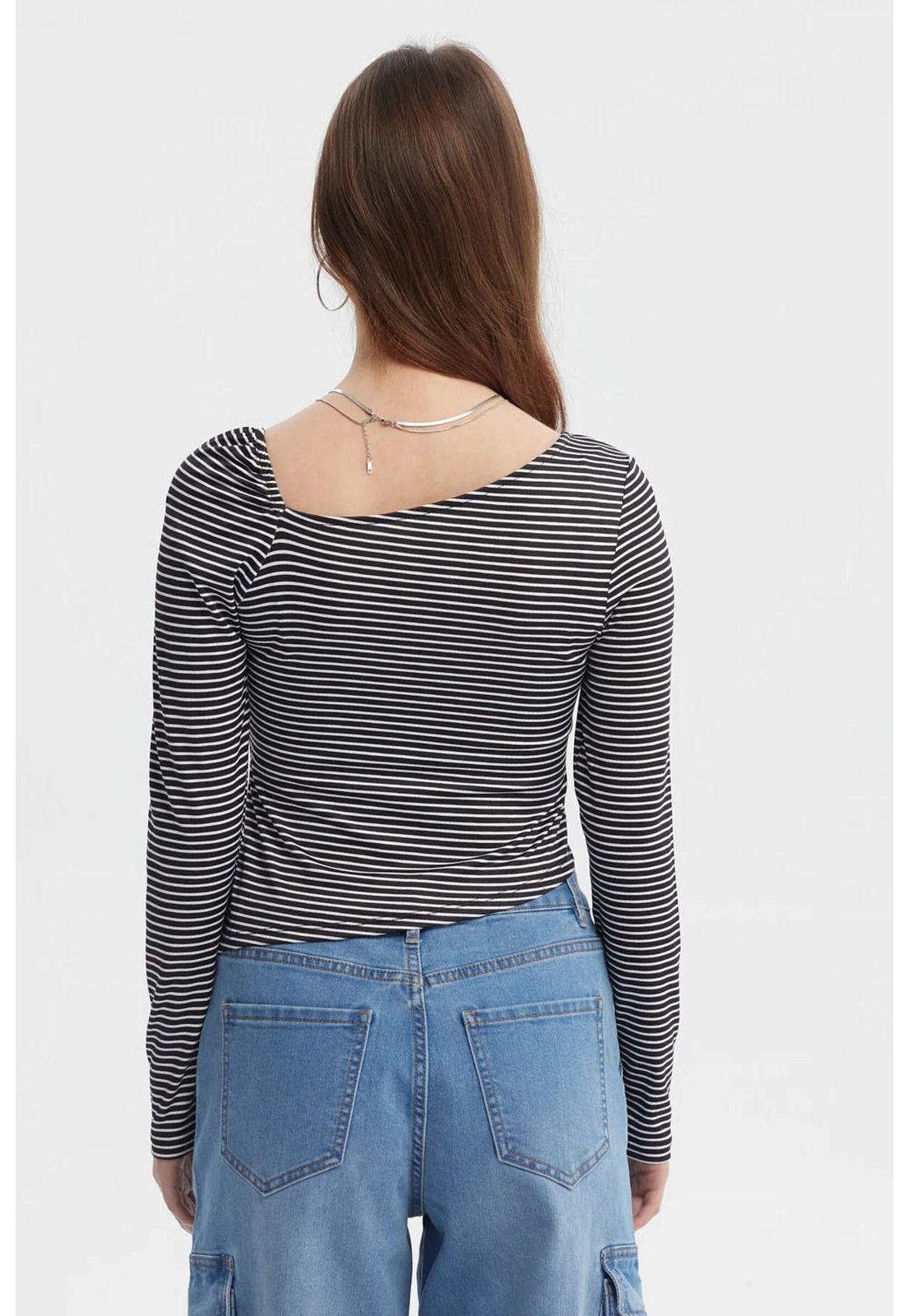 Polera Mujer Asimétrica Rayas Negro-2