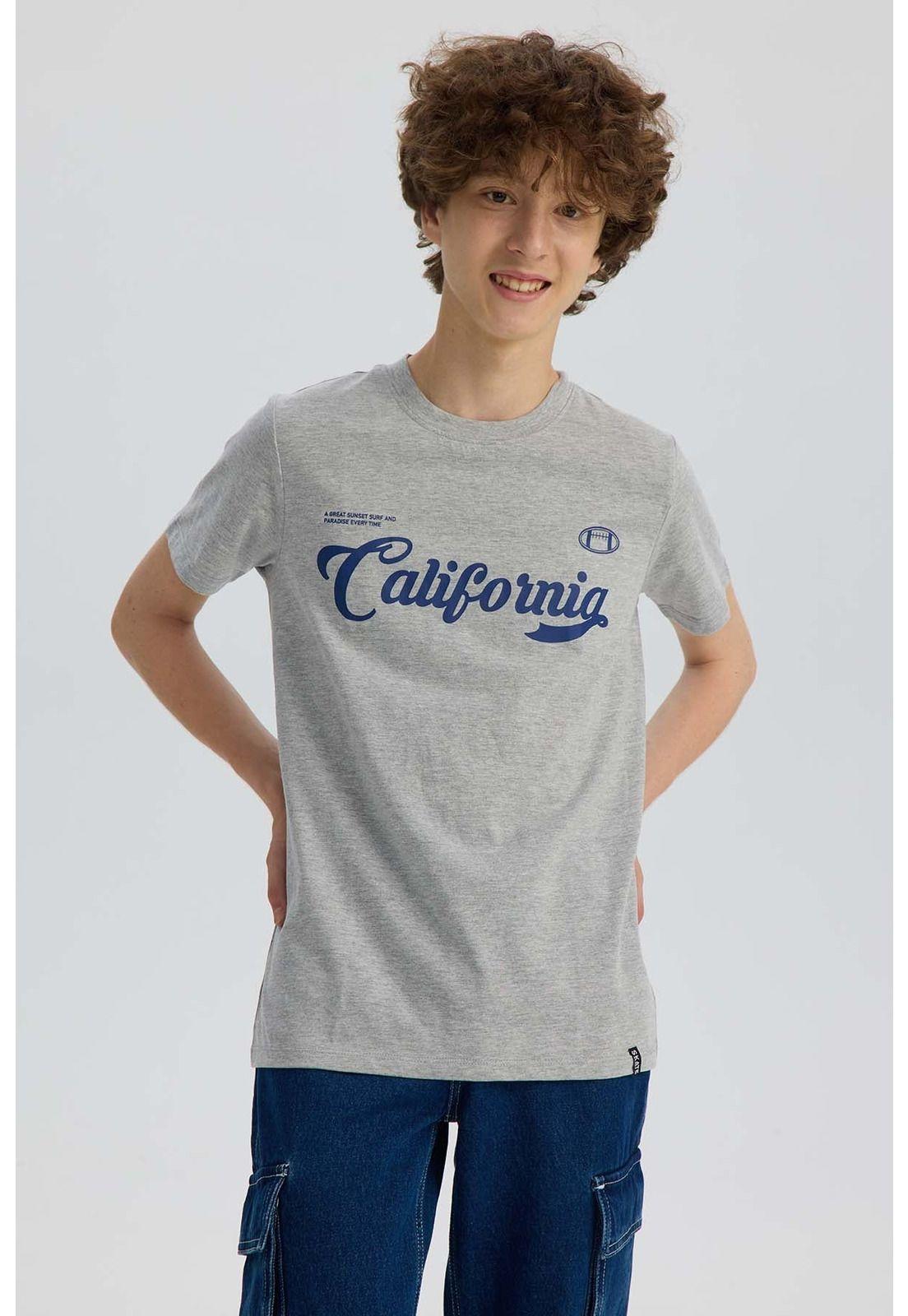 Polera Niño Básica Estampada Gris Melange - ll-0
