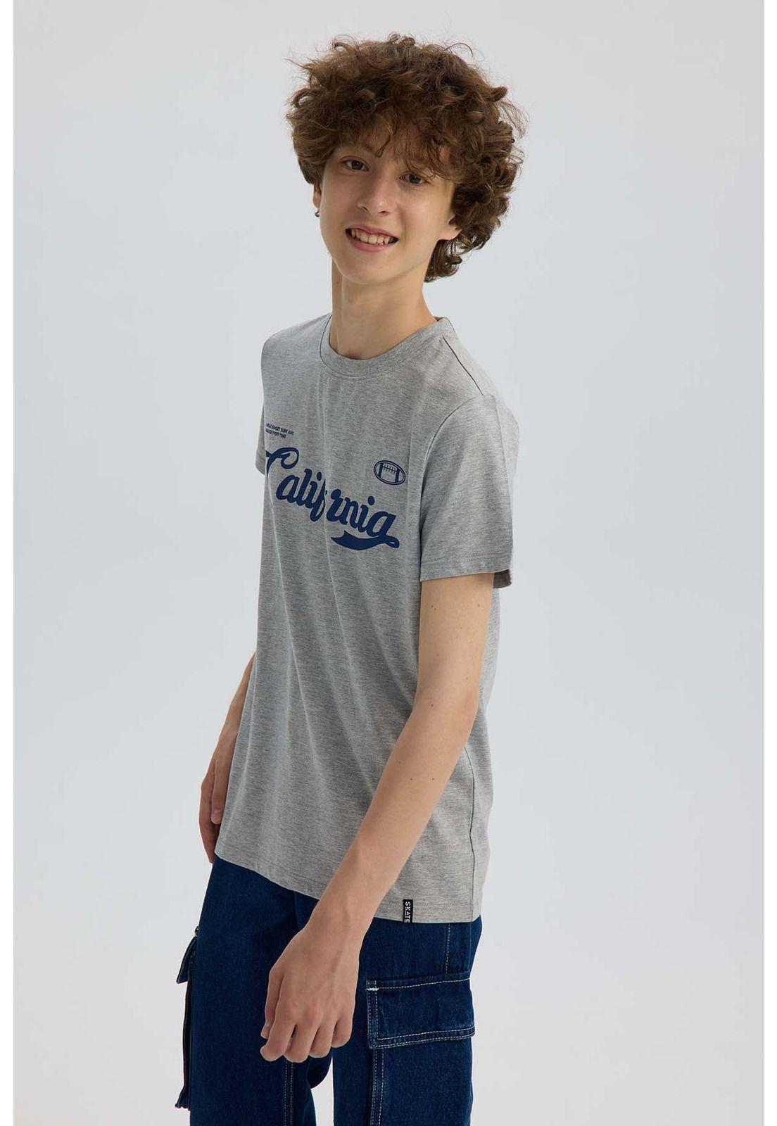 Polera Niño Básica Estampada Gris Melange - ll-1