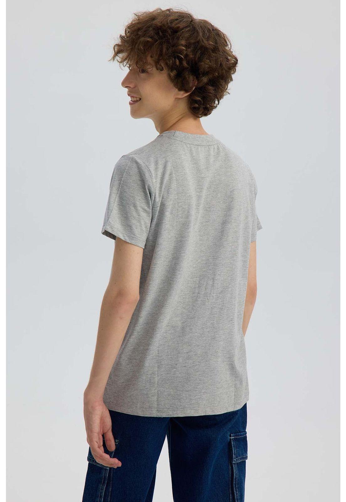 Polera Niño Básica Estampada Gris Melange - ll-2