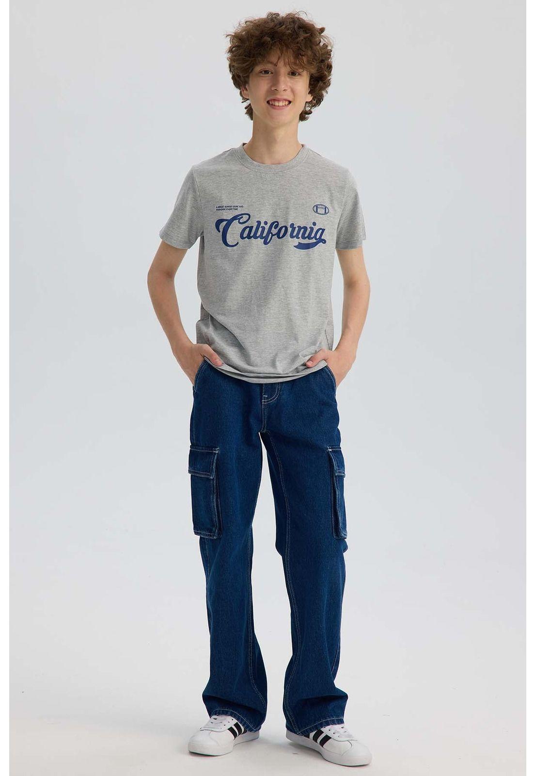 Polera Niño Básica Estampada Gris Melange - ll-3