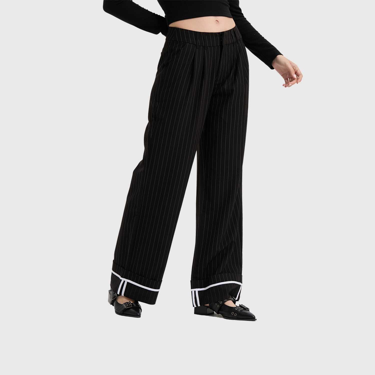 Pantalón Mujer Sastre Listado Negro Fashion's Park-1