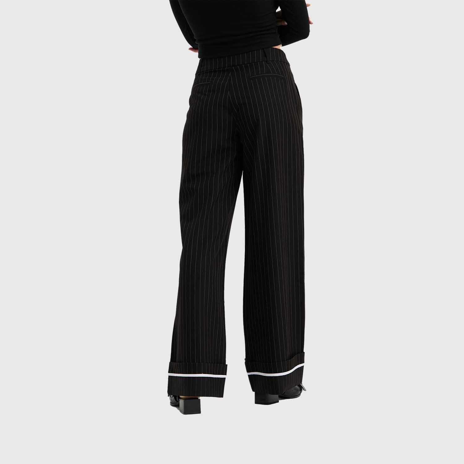 Pantalón Mujer Sastre Listado Negro Fashion's Park-2