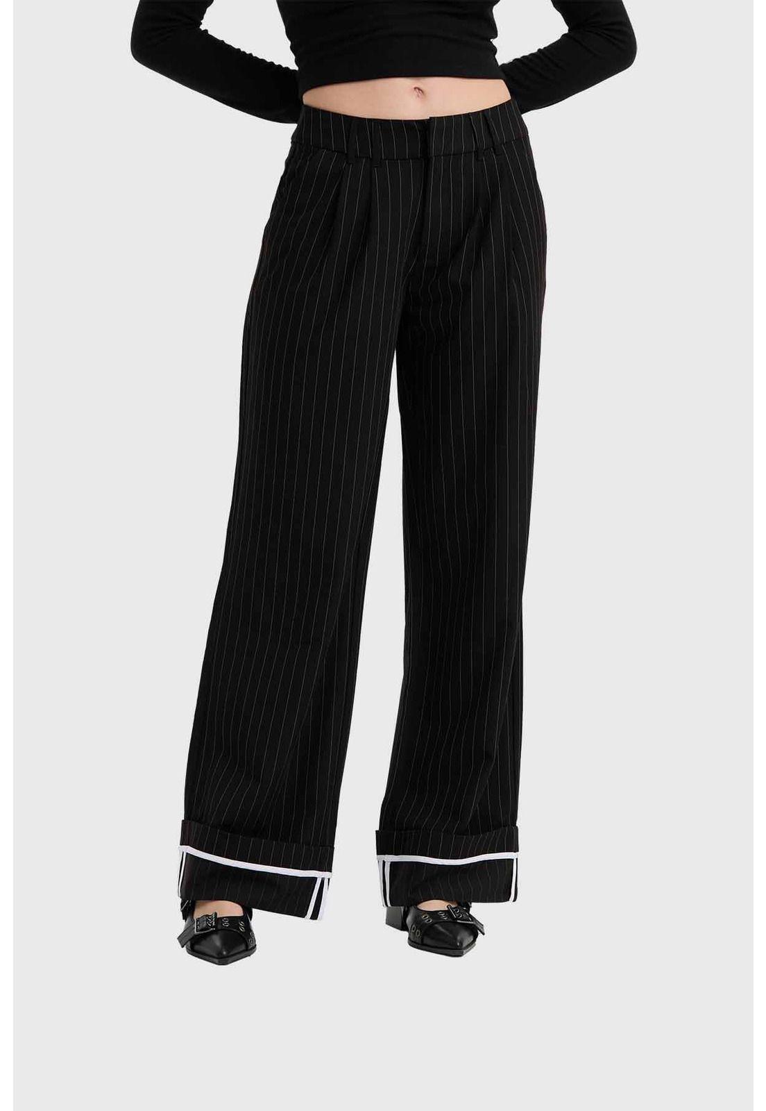 Pantalón Mujer Sastre Listado Negro-0