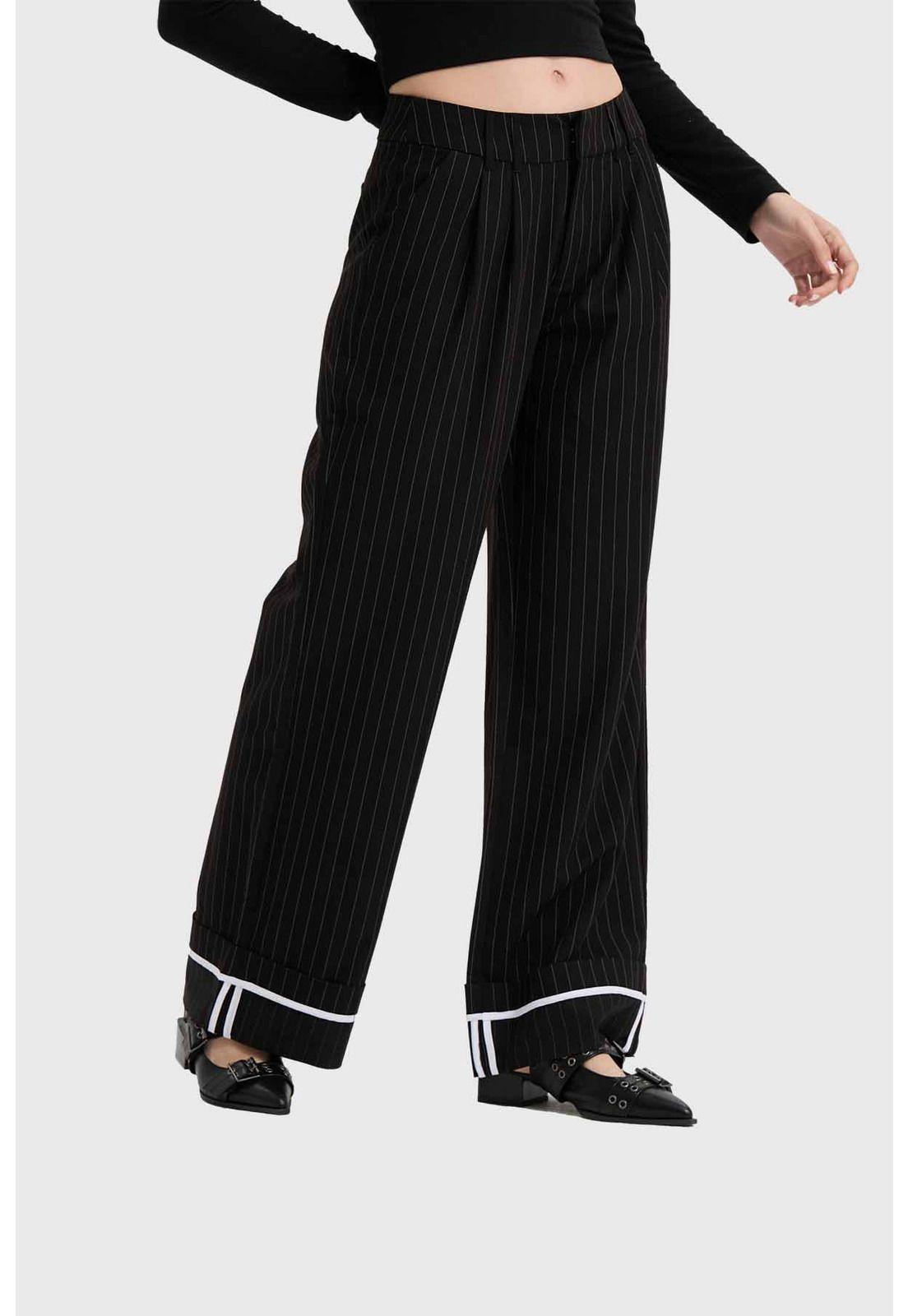 Pantalón Mujer Sastre Listado Negro-1