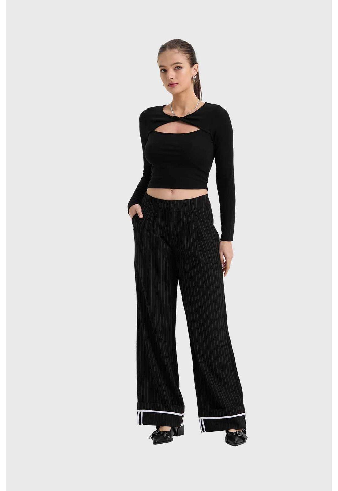 Pantalón Mujer Sastre Listado Negro-3