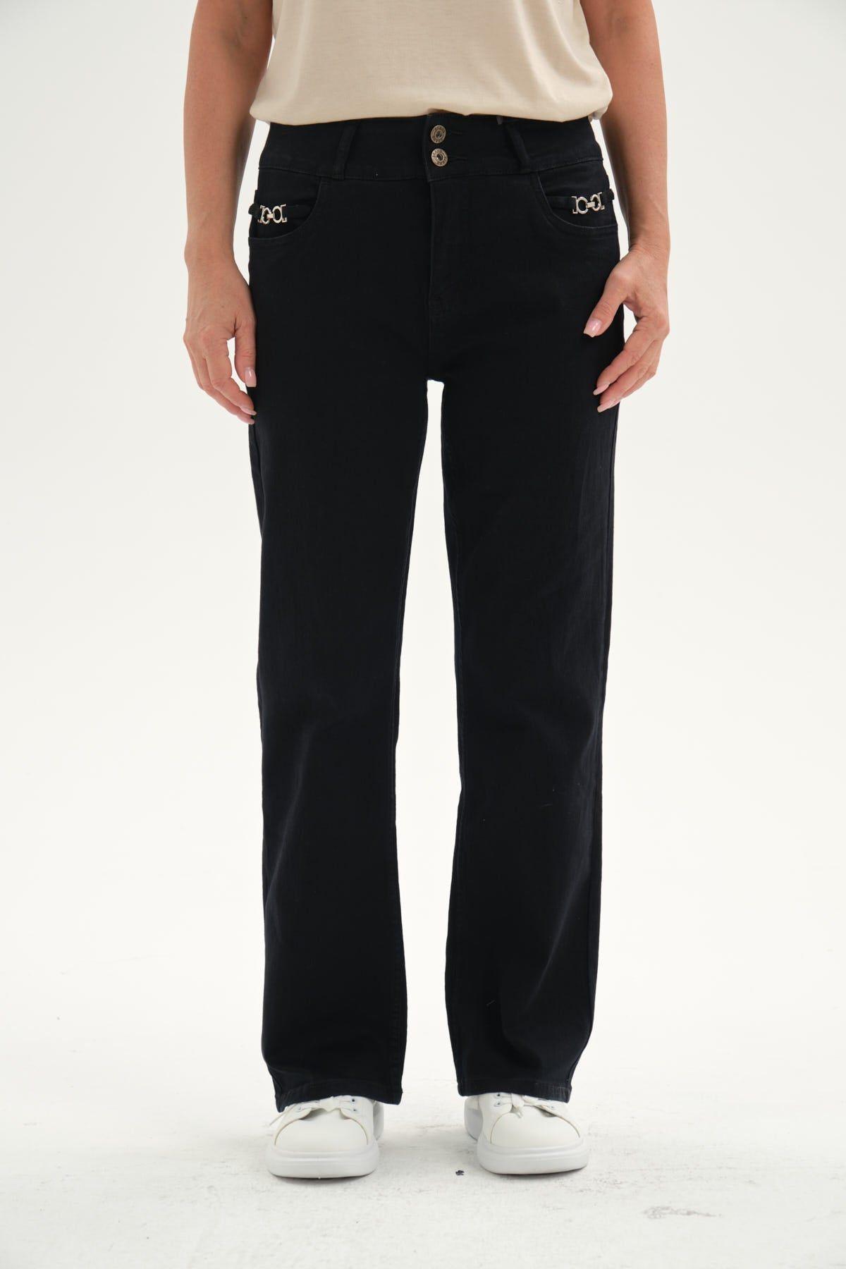 Jeans Mujer Flare Tiro Alto Negro-0