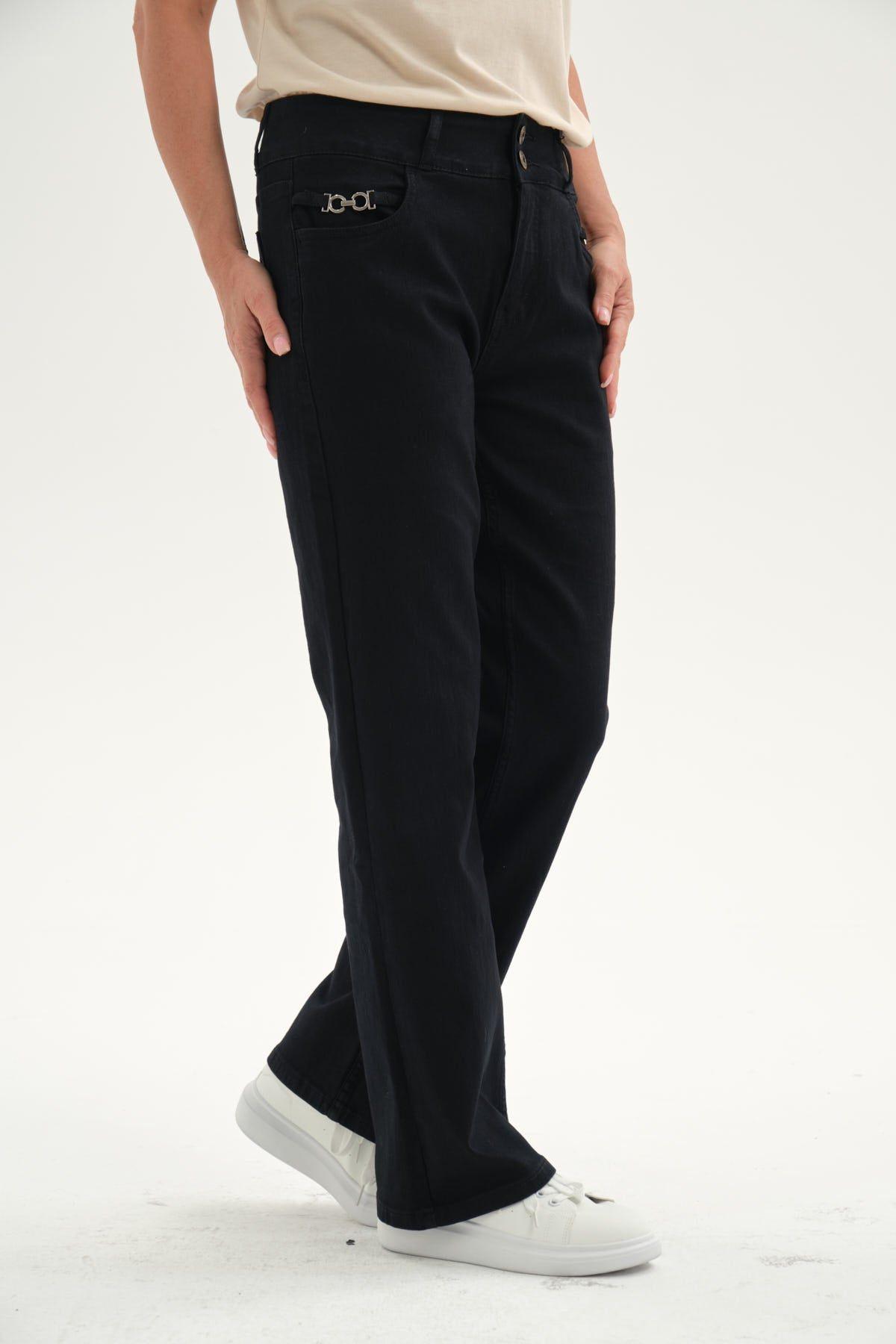 Jeans Mujer Flare Tiro Alto Negro-1