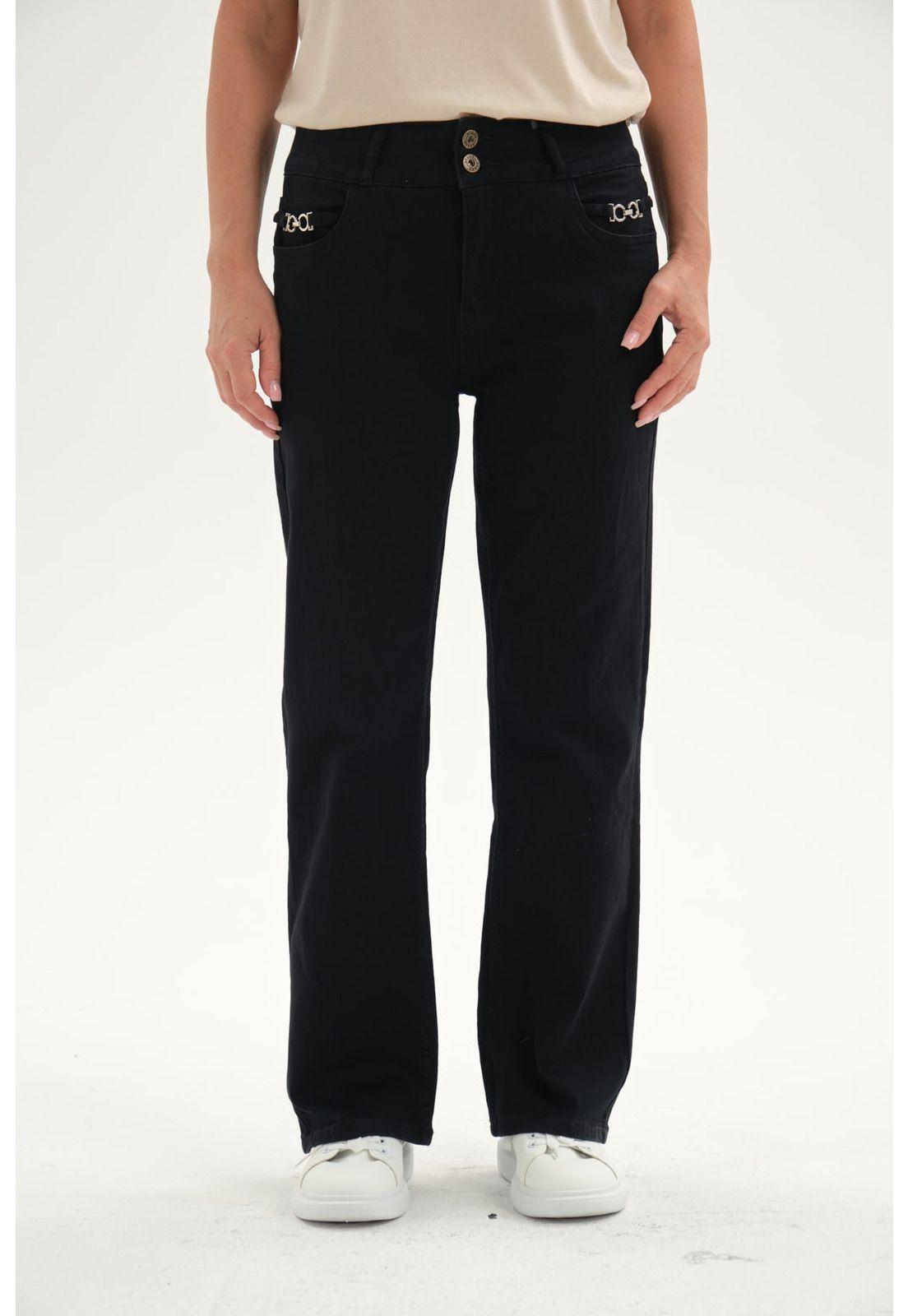 Jeans Mujer Flare Tiro Alto Negro-0