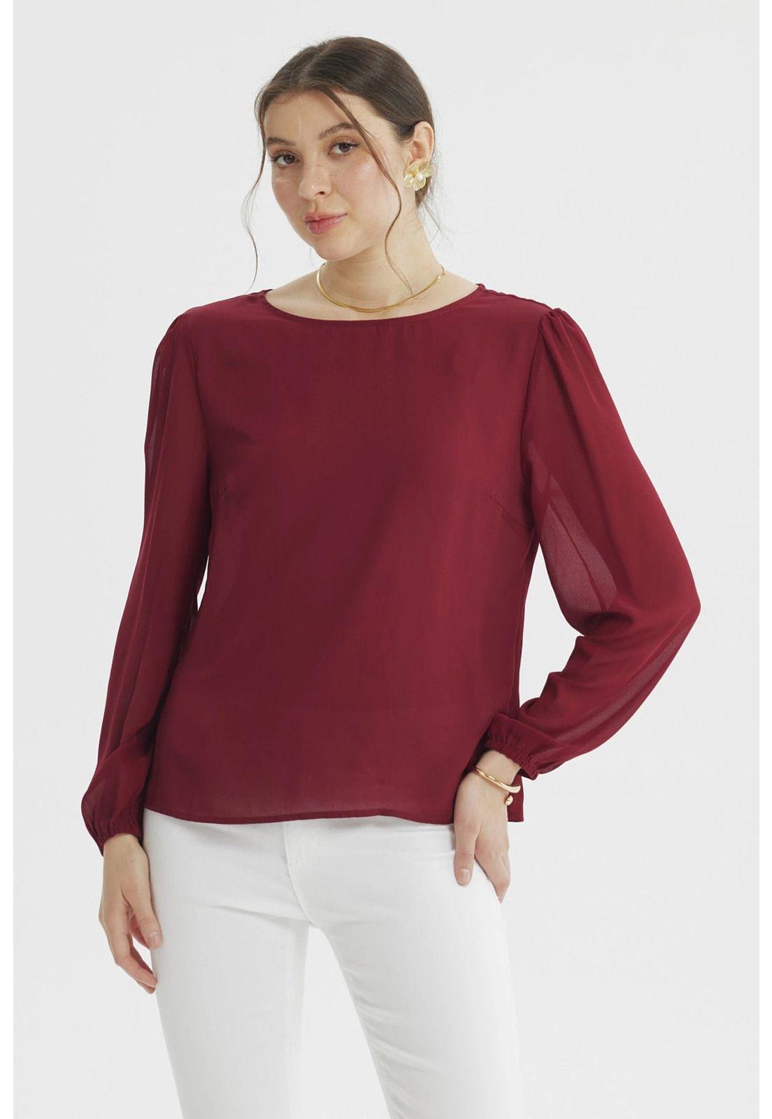 Blusa Mujer Holgada Transparencia Burdeo-0