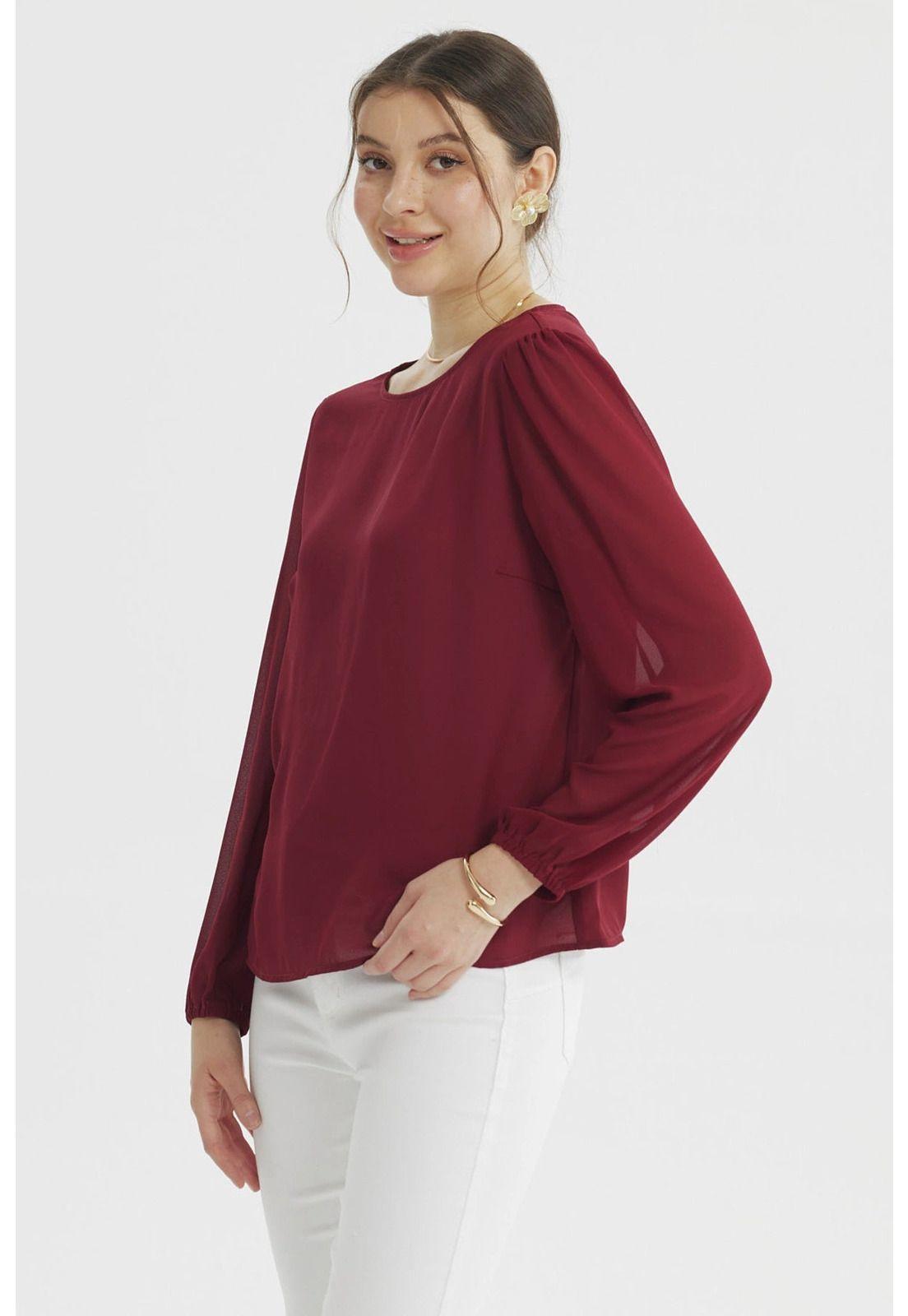 Blusa Mujer Holgada Transparencia Burdeo-1
