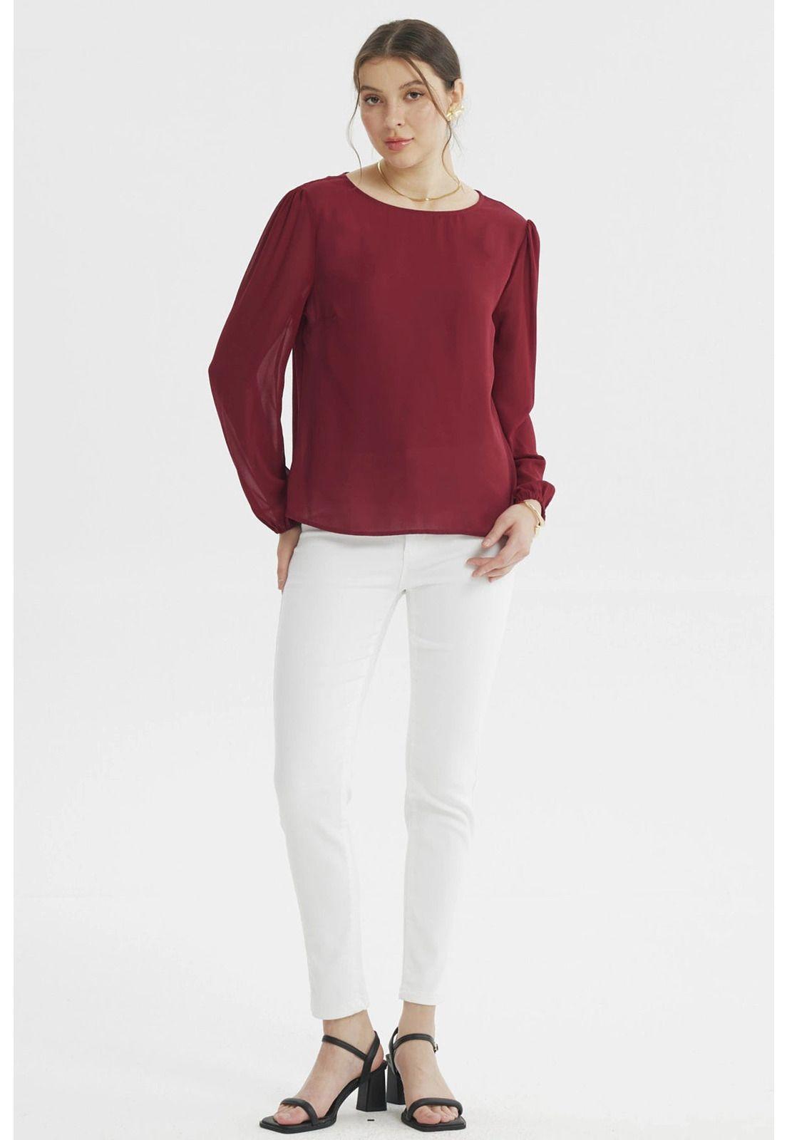 Blusa Mujer Holgada Transparencia Burdeo-3