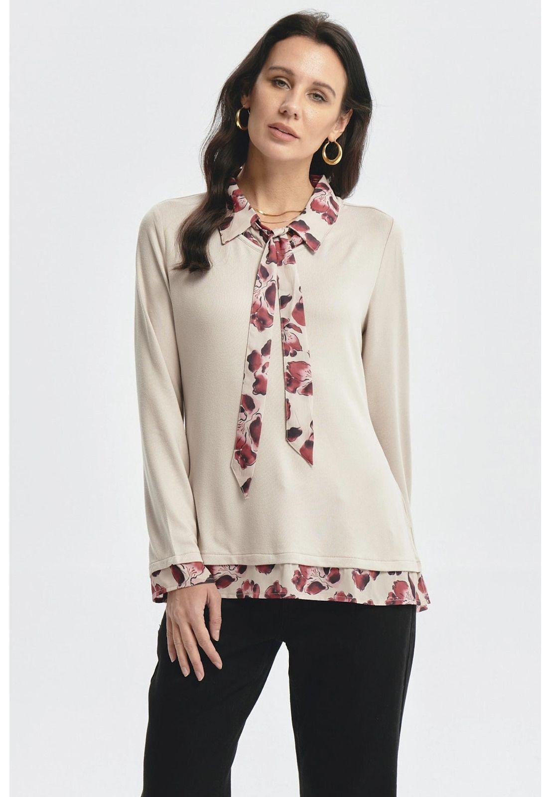 Polera Mujer Aplicación Pañuelo Beige-0