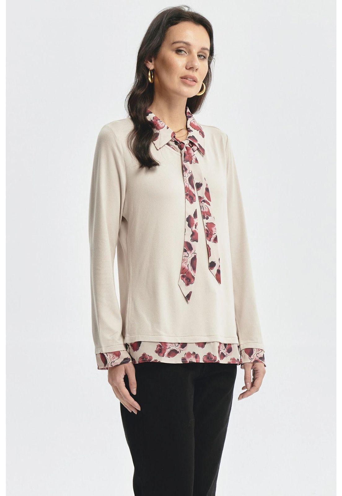 Polera Mujer Aplicación Pañuelo Beige-1