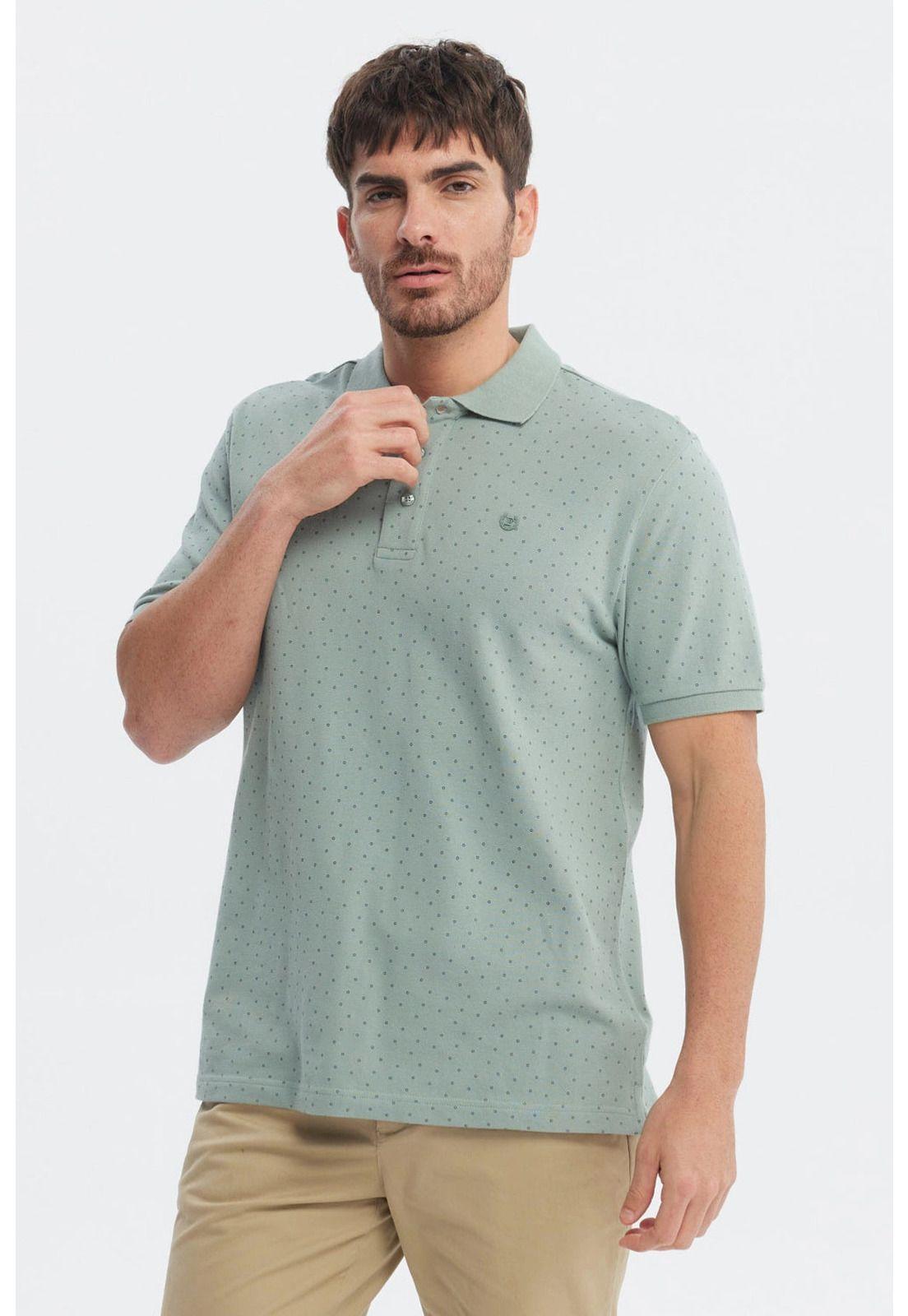 Polera Hombre Pique Mini Print Verde-1