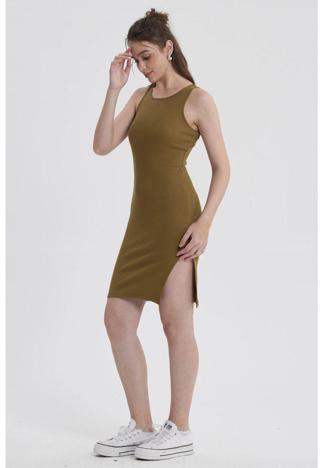 Vestido Mujer Halter Midi Verde Olivo-2
