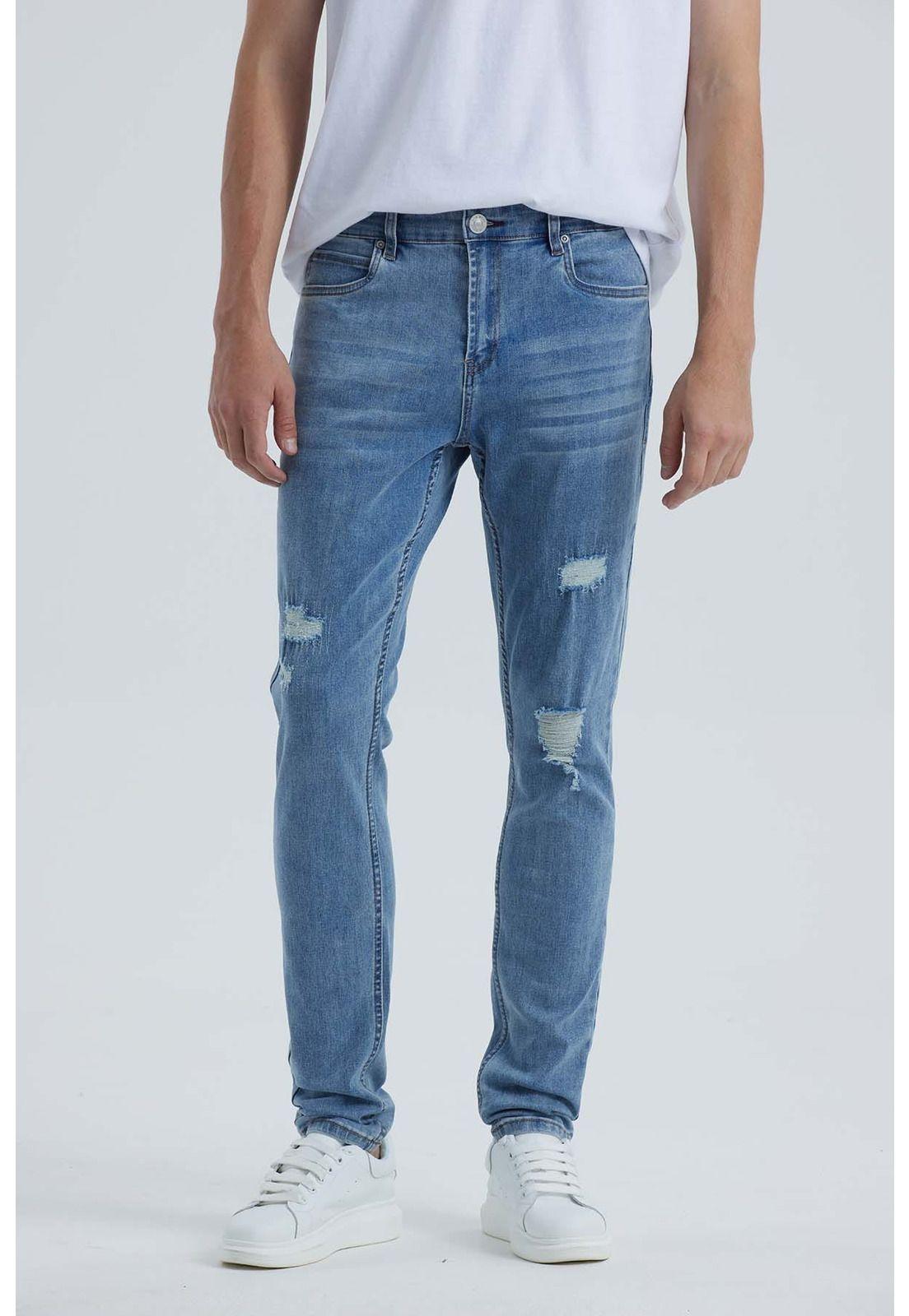 Jeans Hombre Skinny Roturas Azul-0