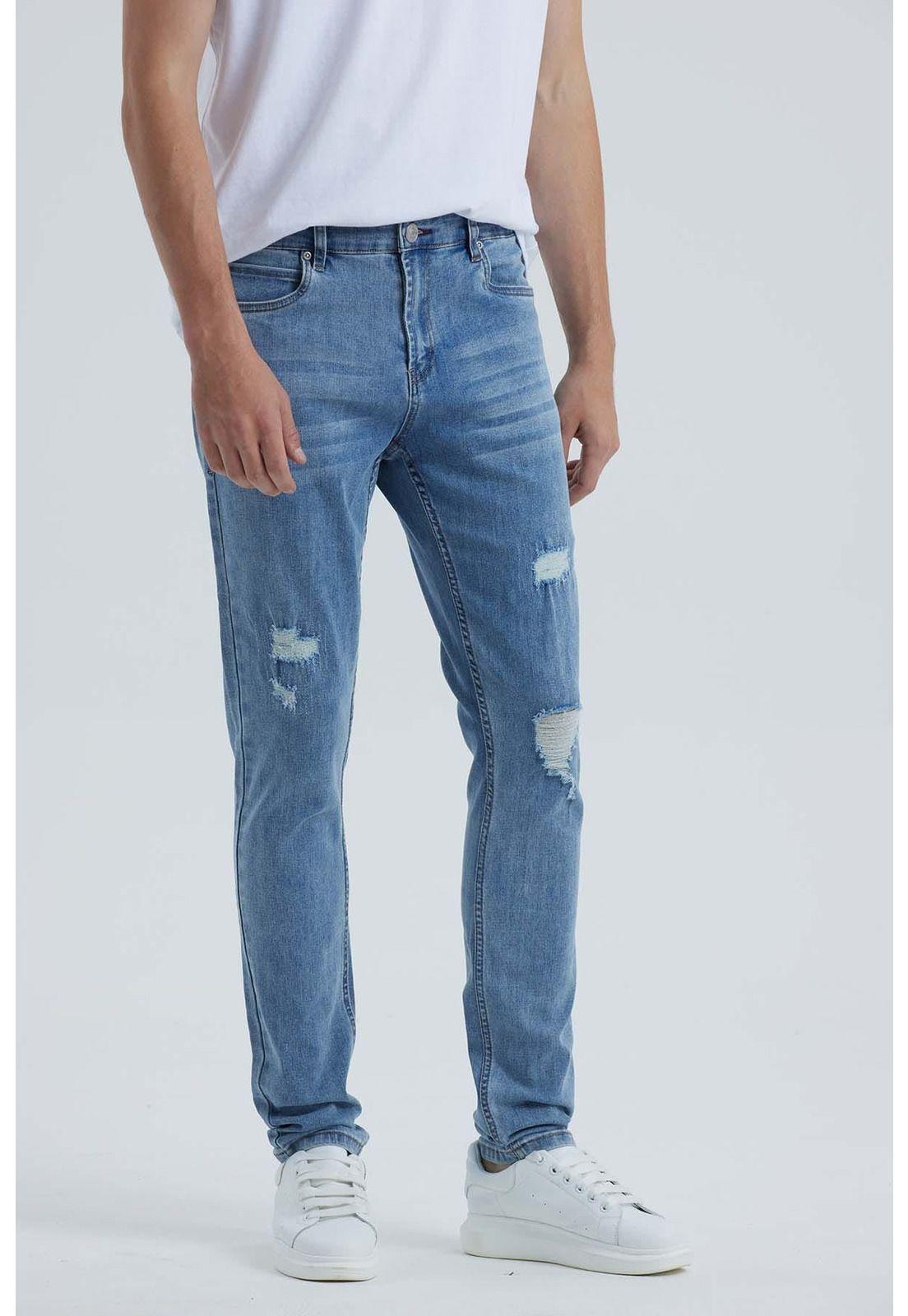 Jeans Hombre Skinny Roturas Azul-1
