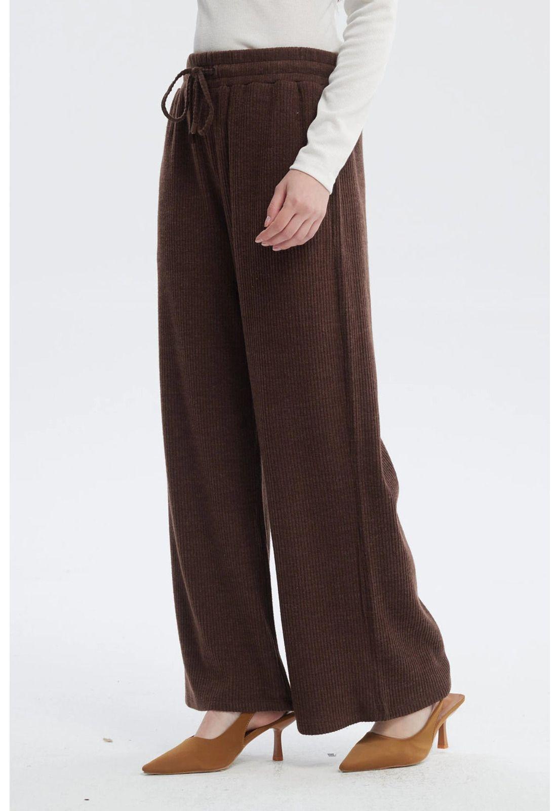Pantalón Mujer Pretina Con Cordón Chocolate-1