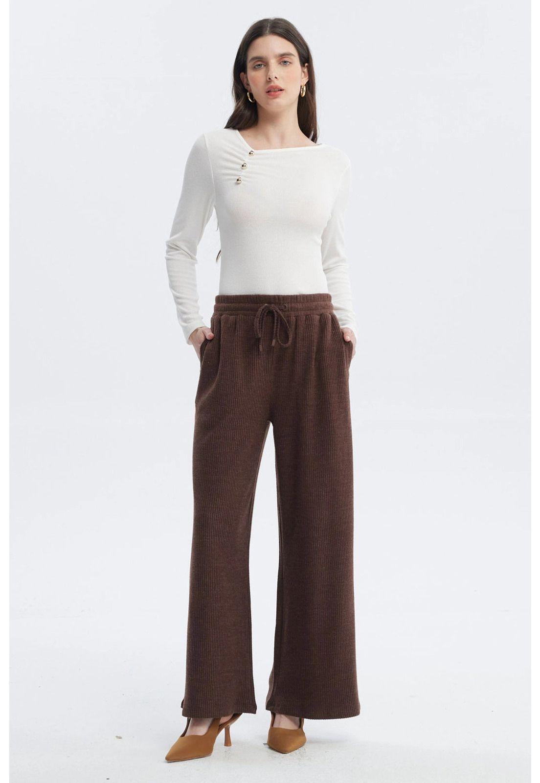 Pantalón Mujer Pretina Con Cordón Chocolate-3