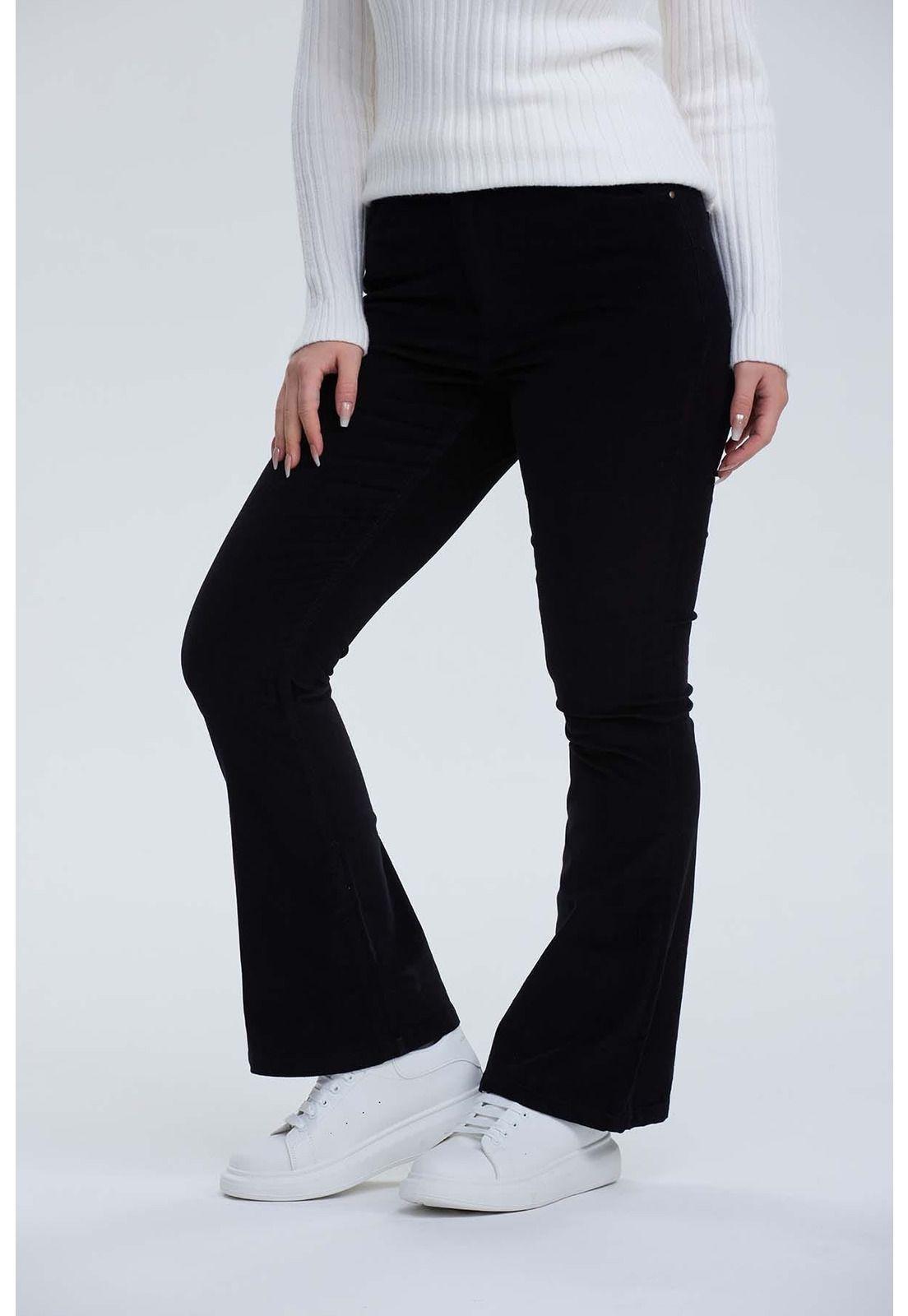 Pantalón Mujer Flare Cotelé Negro-1