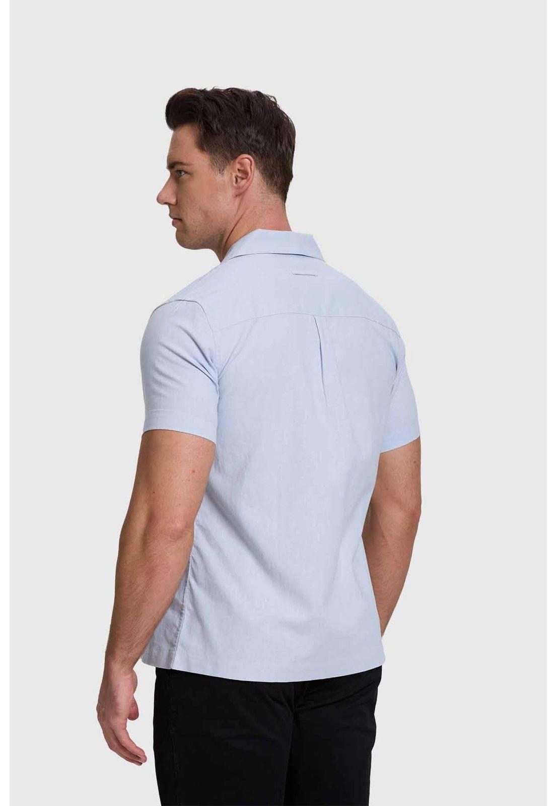 Camisa Hombre Lino Con Bolsillo Celeste-2