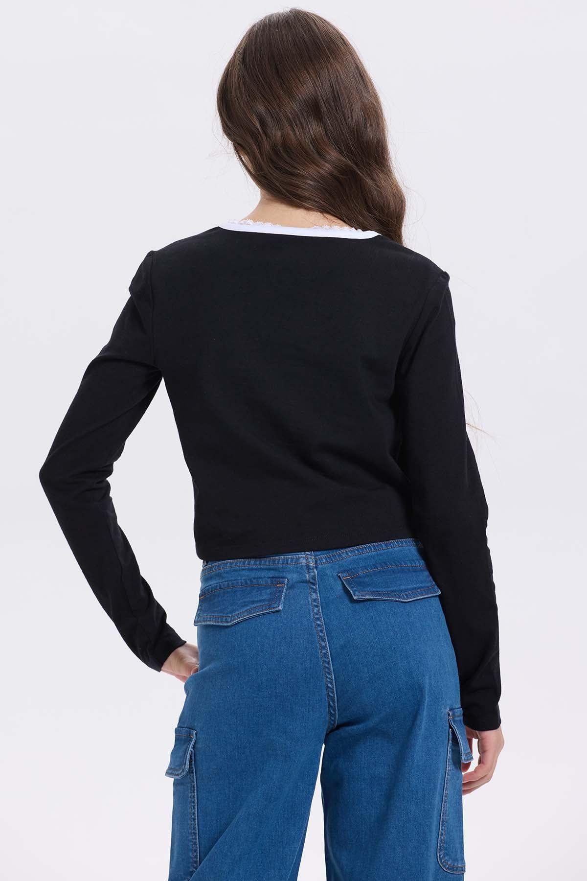 Polera Niña Con Aplicación Negro-2