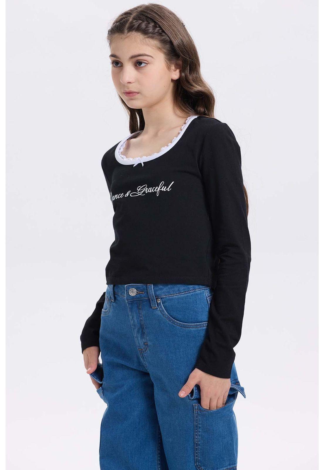 Polera Niña Con Aplicación Negro-1