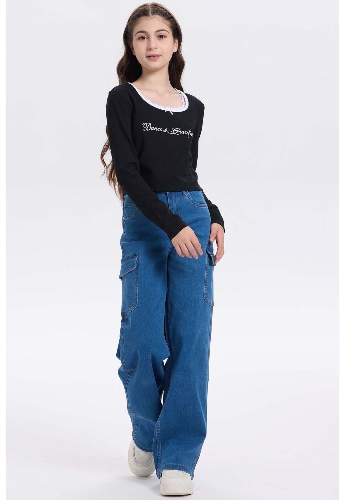 Polera Niña Con Aplicación Negro-3