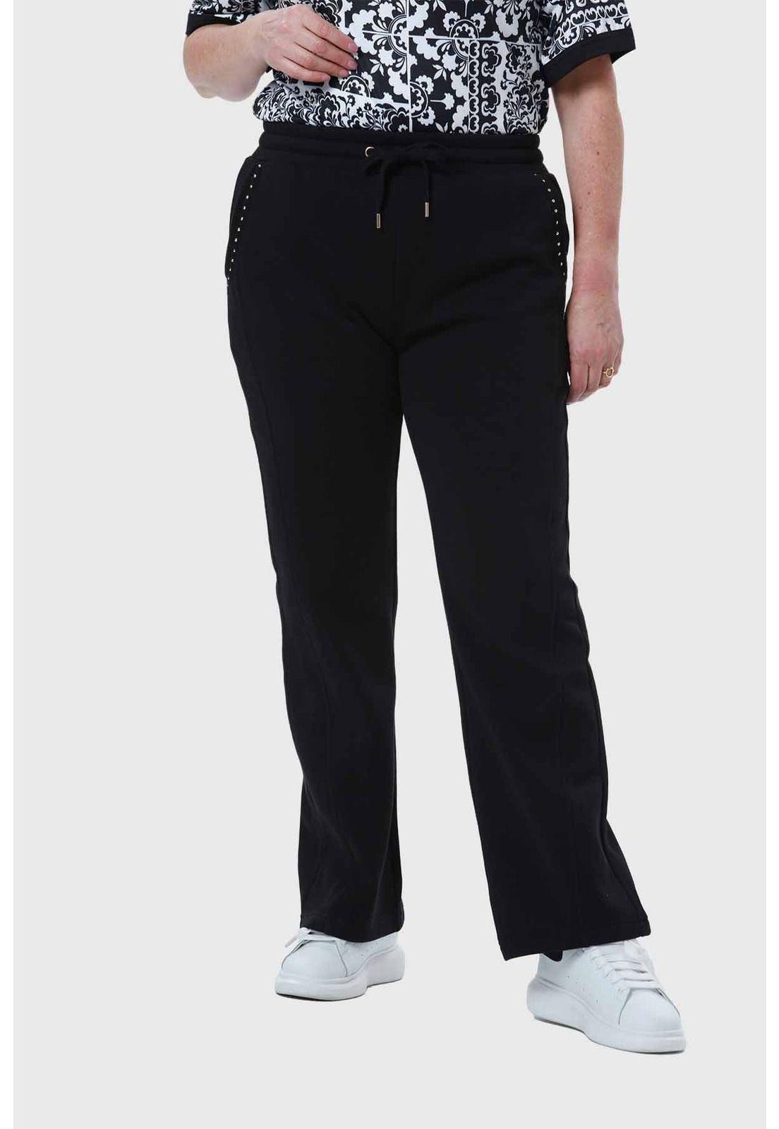 Pantalón Buzo Mujer Detalle Strass Bolsillo Negro-0